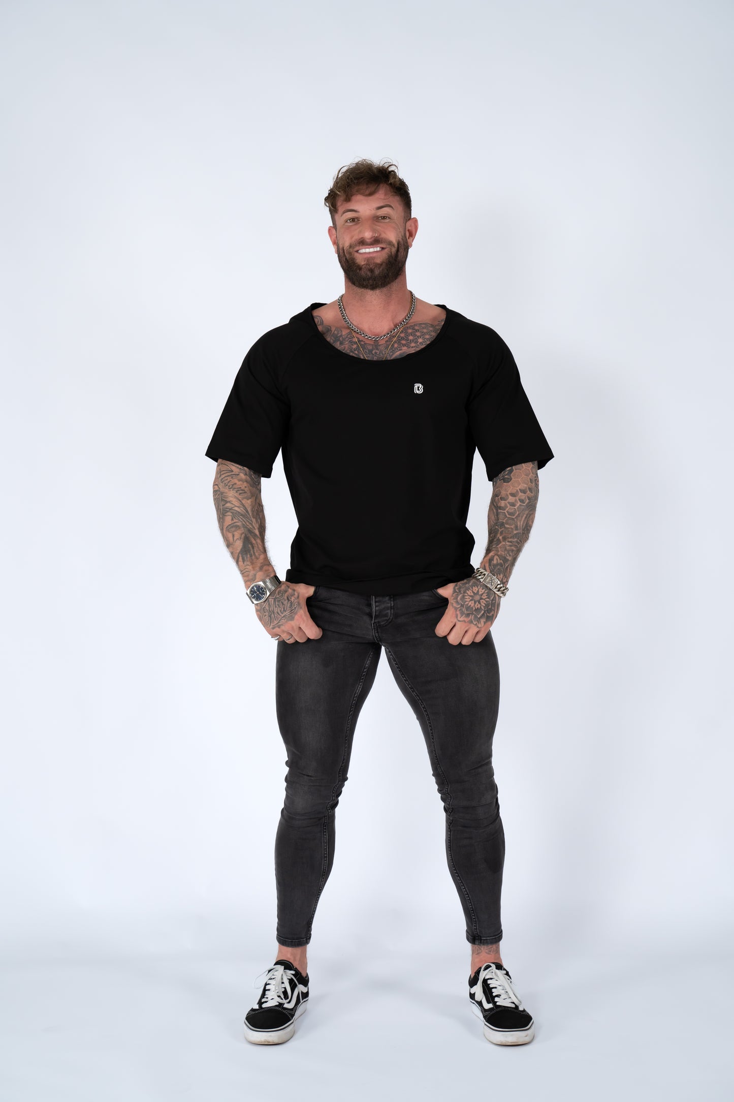 Belator T-shirt raw edge neck Black