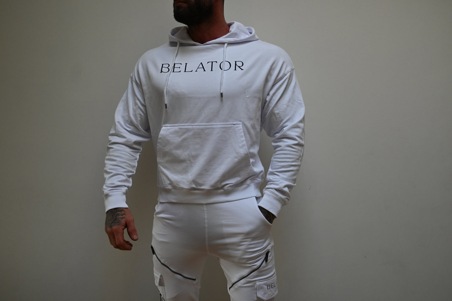 Sweat à capuche blanc Belator